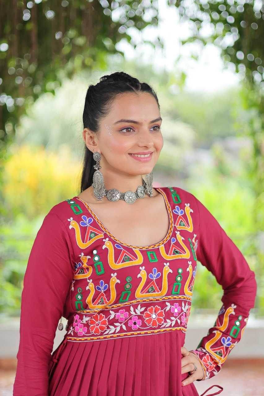 Reyon Cotton Long Embroidered Navratri Kurti - MYLUXURY LANE ENTERPRISE